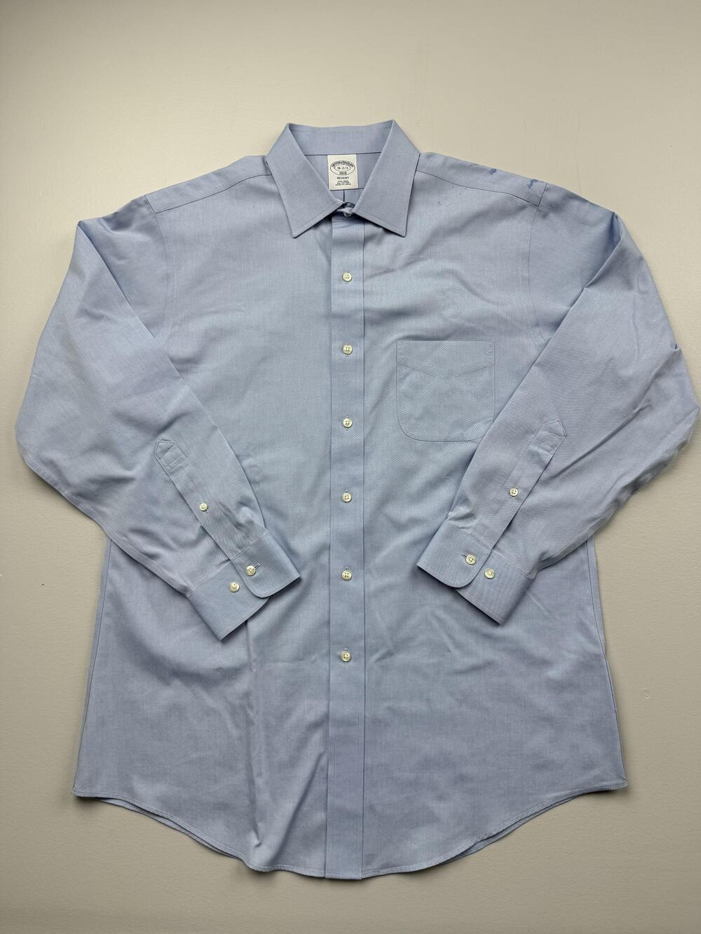 Brooks Brothers Dress Shirt Mens 16 Blue Regent Non Iron Long Sleeve Cotton